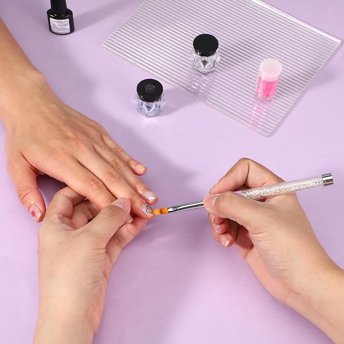 2PCS Nail Ombre Brush Nail Painting Art Brushes with Rhinestone Handle UV Gel Polish Nails Drawing Pen Nails Art Brushes for Nail Design