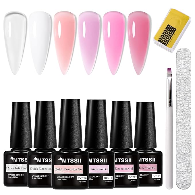 MTSSII Builder Gel for Nails, 6 Colors Clear White Pink Building Strengthener Gel Set for Nail Extension Nail Art Design Beauty Gift for Women