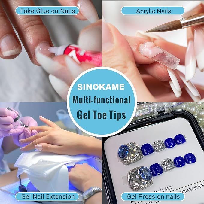 Clear Press on Toenails Short with Nail Glue Kit, SINOKAME Full Cover No File Matte Gel Toe Nail Tips for Regular &Small Toenail Beds Short Lengths, 300 Pcs 15 Inclusive Sizes for up to 10 Pedicures