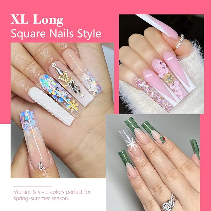 Lionvison Square Nail Tips NO C Curve, XL Clear Nail Tip for Acrylic Nails Professional, Long Nail Tips Straight Flat Pre Shaped Half Cover False Nails French Tips for Nail Salon Home DIY, 12 Sizes