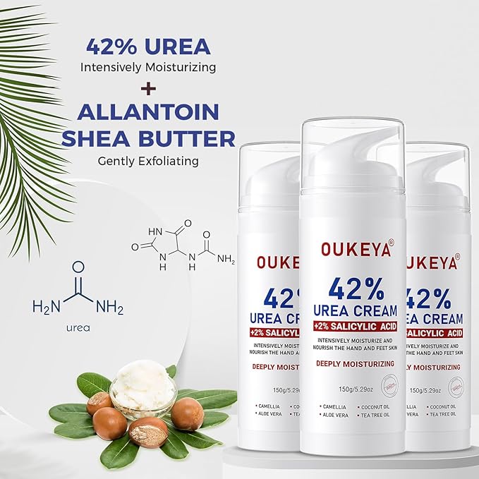 OUKEYA Urea Cream 42% Plus 2% Salicylic Acid – Intensive Foot & Hand Care for Very Dry, Cracked Skin, 5.29 oz (3 Pack)