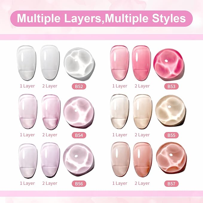 JODSONE 10ml Jelly Gel Nail Polish Set 6 Pale Colours White Pale Red Soft Pink Natural Nude Pale Purple Fresh Pink Purple All Seasons Neutral Soak off LED Lamp Gel Manicure Set for Nail Art