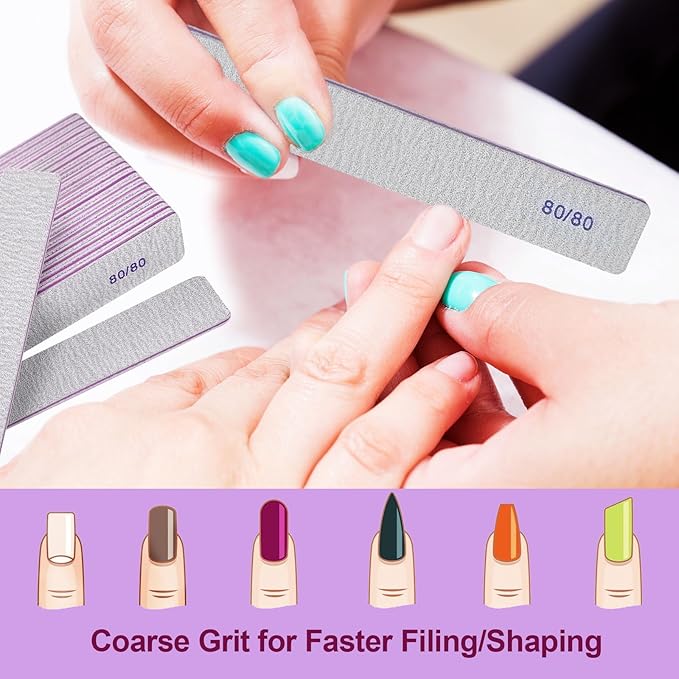 80/80 Grit Nail Files (12 Pack), Heavy Coarse Emery Boards for Acrylic Nails and Gel Nails, 80 Grits Double Sided Nail File Emory Professional Nail Filer Reusable Washable Manicure Square Gray