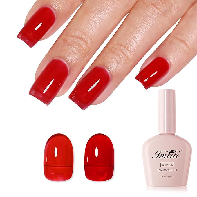 Imtiti Red Jelly Gel Nail Polish, Sheer Translucent UV Gel Polish for Nail Art Soak off UV Led 10ML