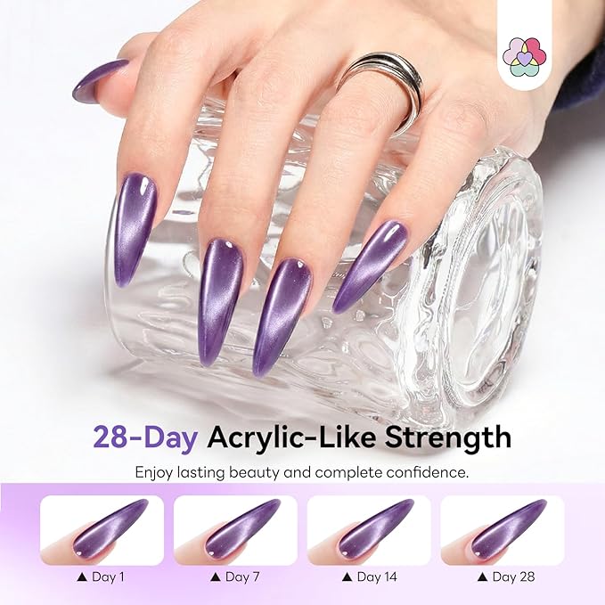 SAVILAND Poly Gel Nail Kit for Starter: 15 Colors Poly Gel Purple Cat Eye with U V Light for fast Curing, 28 Day Long Wear Poly Extension Gel Kit with Slip Solution for Dance Party Nail Art DIY