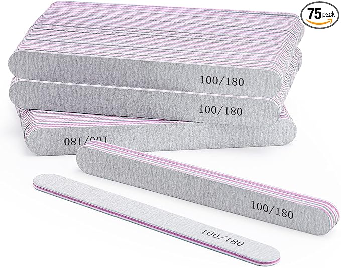 BTYMS 75Pcs Nail Files 100/180 Grit Emery Boards Double Sided Nail Buffers for Natural Nails and Acrylic Nails