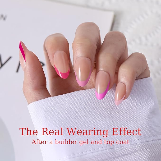 Pink French Tip Press On Nails, OPkssnails 150pcs French Press ON Nails Extra Short Almond, Pre-lasting Soft Gel Nails, Soak Off Acrylic False Nails for Nail Art DIY Extension 15 Size