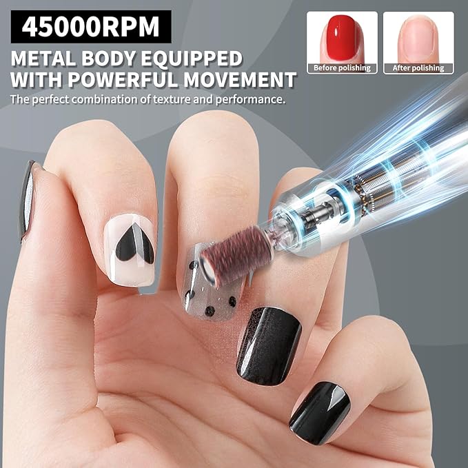 LIMEGIRL Professional Electric Nail File Drill Bits Kit 45000RPM for Acrylic Toenail Machine Clippers with 14 Drill Bit White Portable Rechargeable Cordless