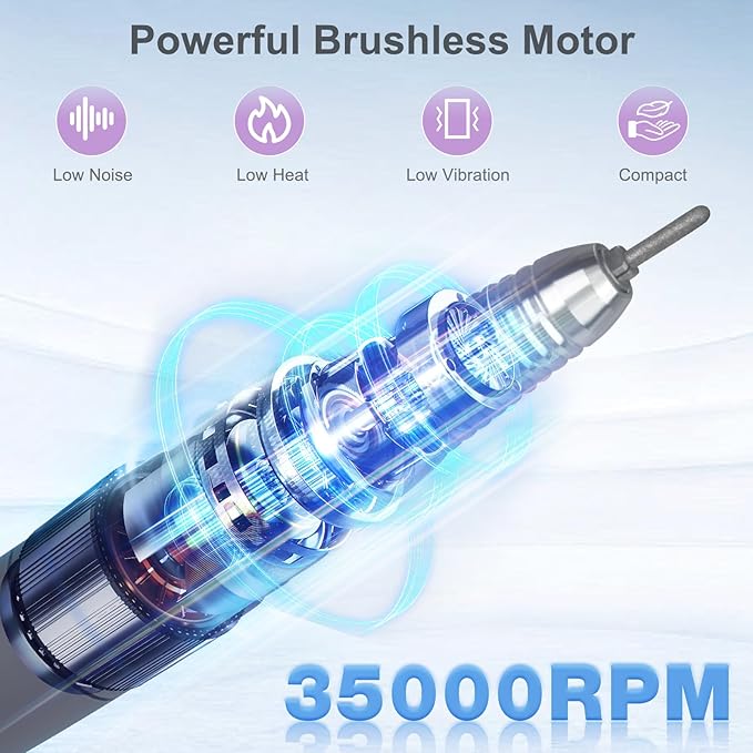 Nail Drill Handpiece for UP200 Machine, Compatible with KUPA KP55, KP60, KP5000, HoMove 35000RPM Professional Electric Nail File Handle Replacement 3 Pins, Low Noise and Comfortable (Only Handpiece)