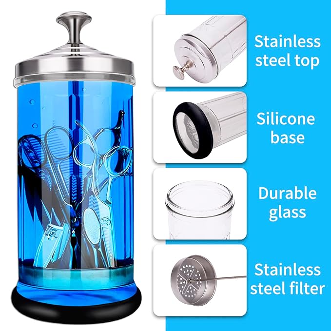Disinfectant Sterilizer Glass Jar for Nail Tools and BarberShop Hair Stylist Tools (33 Oz /1000ml)