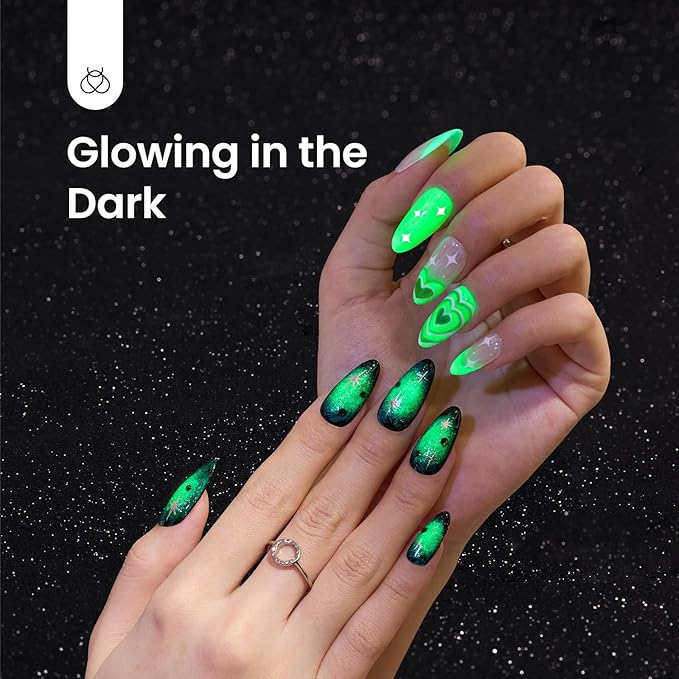 Beetles Gel Nail Polish, Luminous Green Glow in the Dark Gel Nail Polish Soak off Uv Led Nail Lamp Nail Art Manicure Salon DIY Home 0.5Oz