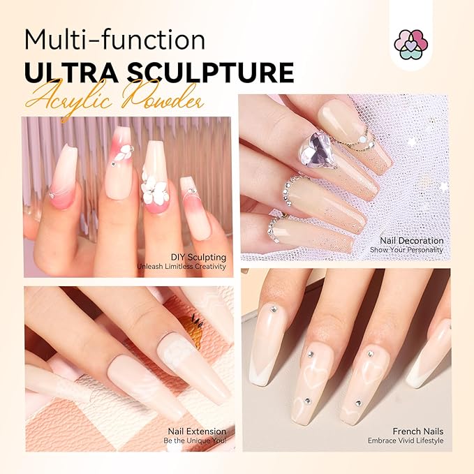 SAVILAND Nude Acrylic Powder: Smooth & Healthy Keratin Acrylic Nail Powder Ultra-High Blend Tech Professional Powder for Beginner Nail Extension & 3D Carving Home Travel