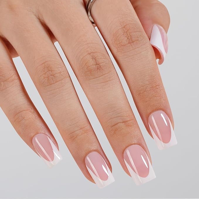 Vansiho Pink Deep French Gel Nail Tips, Short Square Soft Gel Nail Tips, French Tips Press on Nails, 150 Pcs Box of DIY False Nails, 15 Sizes