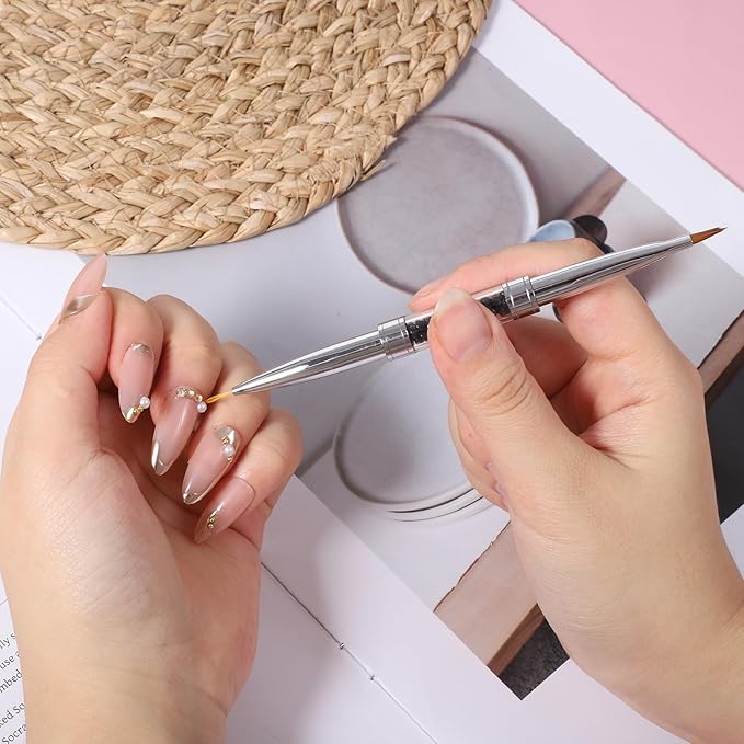 2 Pcs Nail Builder Gel Brush Double Ended, French Tip Liner Brush Black Nail Design Brushs with Rhinestone Handle Nails Drawing Brushes Nail-Liner Brushes for Design UV Hard Gel Nails