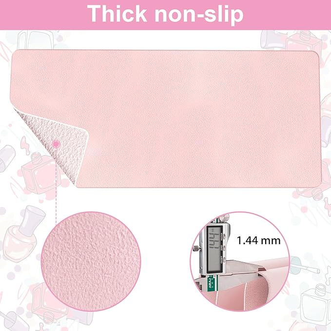 Nail Art Table Mat,Foldable Nail Arm Rest Pad for Nails,Soft Microfiber PU Leather Nail Table Pad, Waterproof Nail Mat For Nail Tech, Manicure Pad for Nail Technician Salon Home-Pink
