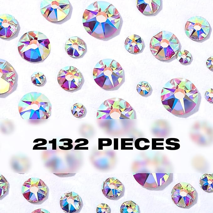 Novani Crystal AB Rhinestones Flat Back Round Rhinestone Style 2088 Sparkly Crystal Gemstones for Makeup Nail Art Crafting,Mixed Small Size(SS6-SS20)