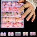 10 Packs 240Pcs French Tip Press on Nails Short Square Fake Nails Colorful Nail Tips Acrylic Nails Glossy Cute Artificial False Nails Chrome Glue on Nails for Women Girls Manicure Nails Decoration