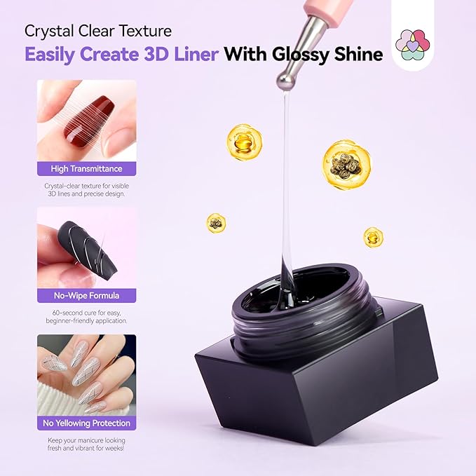 SAVILAND 3D Spider Gel for Nail Art: No Wipe Clear Elastic Spider Gel with Metallic Silver Gold Chrome Powder for 3D Liner Nail Art Sculpture Design Home DIY Salon Manicure