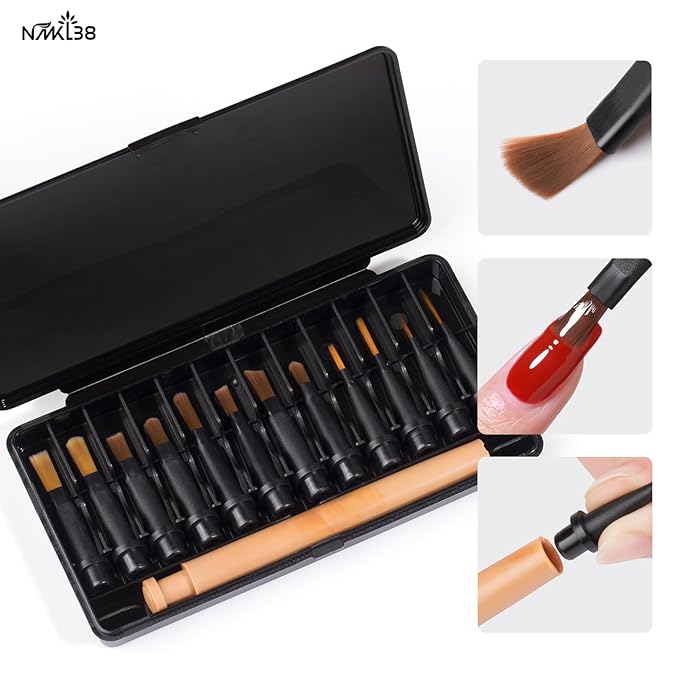 NMKL38 12 Pcs Replacement Nail Drawing Pen, Nail Art Painting Pen Brush Acrylic Round Flat Painting Drawing Liner Nail Tools