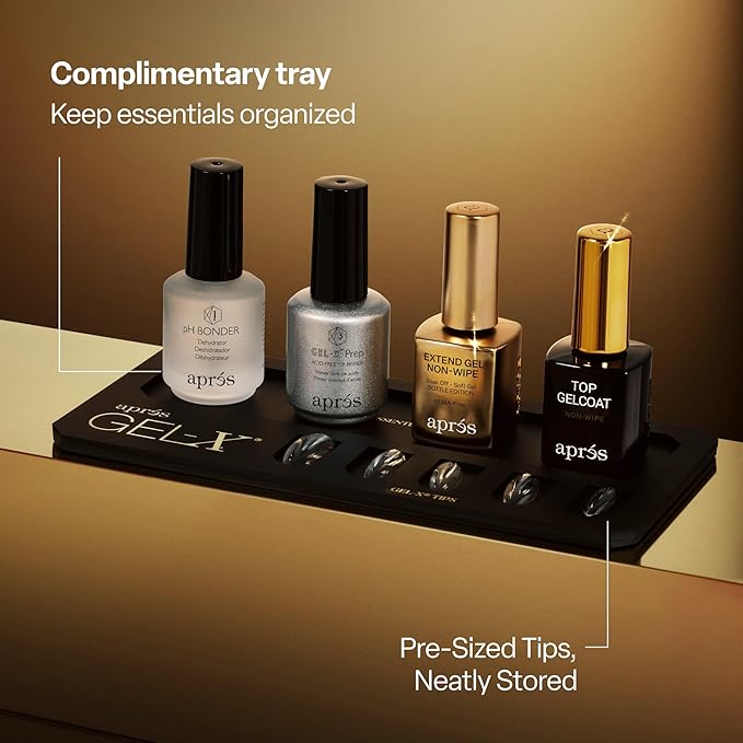 Aprés Gel-X Professional Nail Extension Starter Kit, 14 Sizes 00-9 w/ Half Sizes, Soft Gel-X Tips, HEMA/TPO-Free (Natural Almond Short)