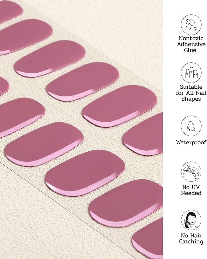 Nail Polish Strips (No UV Lamp Needed) - 22 Pcs Salon Quality Gel Nail Stickers - Long Lasting Wraps (Drama Queen Jam Pink)