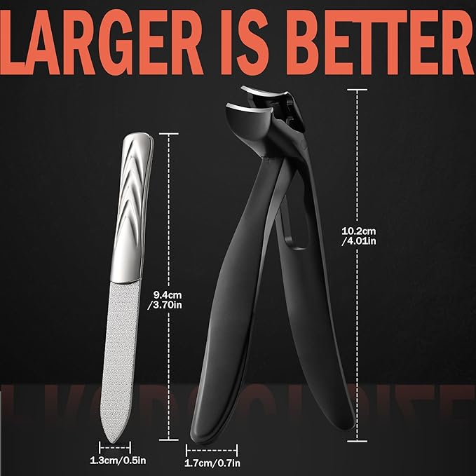 BEZOX Toe Nail Clippers - Long Handled Toenail Clippers for Seniors with Metal Nail File, Angled Fingernail Clippers for Men and Women - Black