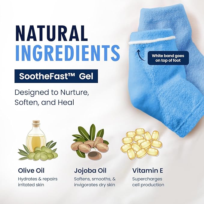 Dr. Frederick's Original Moisturizing Fuzzy Heel Socks for Dry Cracked Heels Treatment - Infused with Olive Oil, Jojoba Oil and Vitamin E - 2 Pairs - Stocking Stuffers for Adults - Blue Haven