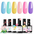 modelones Spring Pastel Gel Nail Polisht, 6 Colors Pink Purple Blue Green Shades Macaron Colors Nail Art Gel Design for Easter Women Girl Nail Lovers Gift Salon DIY