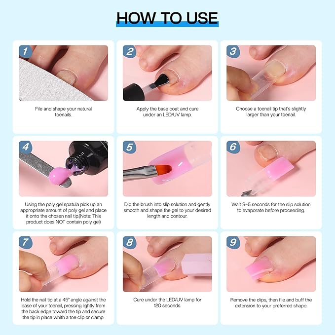 Morovan Nail Polygel Slip Solution: Salon-Grade Slip Liquid & Dual Toenail Forms for Beginner-Friendly Gel Nail Extension & Anti-Stick Application
