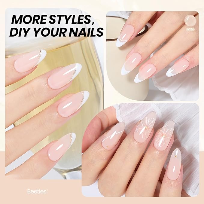 Beetles Nude Gel Polish, 15ml Jelly Neutral Nude Gel Nail Polish Set Translucent Effect Nail Concealer Soak Off UV Spring Summer French Nail Art Design Gift for Women