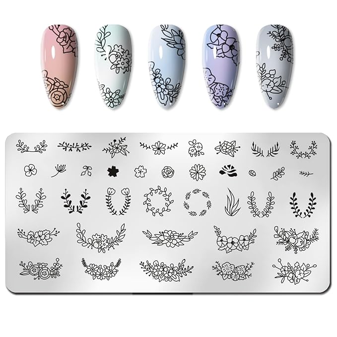 WOKOTO 6Pcs Nail Art Stamping Plates Kit with Flower Butterflies Rose Bird Image Templates Stamping Nail Art Tools Nail Stamp Kit