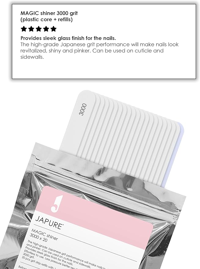 Magic Shiner Professional Nail File - 3000 Grit Ultra Fine Buffer, 20 Pcs Bulk Pack - Salon Quality Polishing Tool for Mirror Glass Shine on Natural Nails