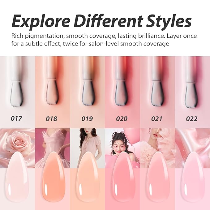 Makartt Jelly Nude Pink Gel Nail Polish Set: 6 Colors Neutral Jelly Nail Polish Kit 15ML One N'Done Sheer Translucent Effect Soak Off UV LED Nail Art Manicure Gift for Women
