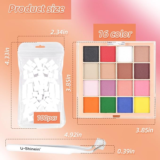 Nail Pigment Powder Palette Set, 16 Colors Ombre Nail Powder Palette with 100pcs Sponges & Tweezers French Aura Nails Ombre Nail Brush Nail Long-lasting Manicure Art DIY Accessories 09 Set