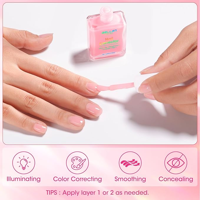 GELLEN PRO BIO Nail Strengthener and Growth, Clear Tinted Pink 5-In-1 One Stop Nail Polish Corrector Treatment | Fortify, Hydrate, Conceal, Smooth, Repair for Damaged, Dry, Uneven, Yellow Nails