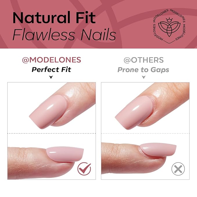 Modelones Rose Red Press on Nails, Spring Short Square Fake Nails, Semi-Transparent Reusable Nail Kit with Nail Glue Adhesive Tabs Mini Nail File, Nails Press Ons 32Pcs16 Sizes, Women Girl Gift