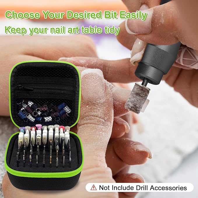 81 Holes Nail Drill Bit Holder, Nail Bits Display Organizer Container, Waterproof Portable Organizer Bag, Efile Nail Bits Professional Nail File Bits Manicure Tools, (Green) (ONLY CASE)