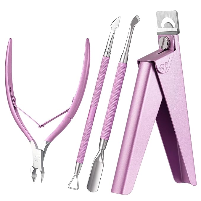 Melodysusie 4 in 1 Acrylic Nail Clippers Set, with Cuticle Trimmer and Dual-Ended Cuticle Pusher Remover, Stainless Steel Acrylic Nail Cutter Set, Pedicure Manicure Acrylic Nail Tools for Home Salon