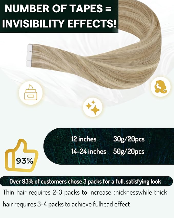 RUNATURE Tape in Human Hair Extensions Blonde Straight Human Hair Tape in Extensions Golden Blonde Mix Light Blonde Tape in Hair Extensions 16 Inch Soft Hair Extensions Tape in Blonde 50g 20pcs