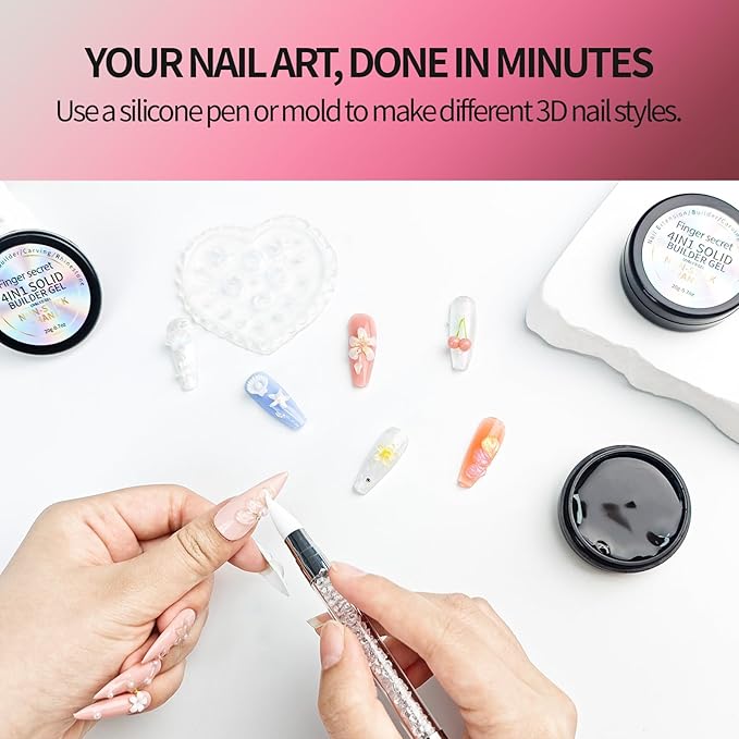 3D Gel Nail Art Kit-Solid Builder Gel for Nails 3D Sculpting Carving Building Modeling Hard Extension for Beginner DIY Salon at Home Cured Needed