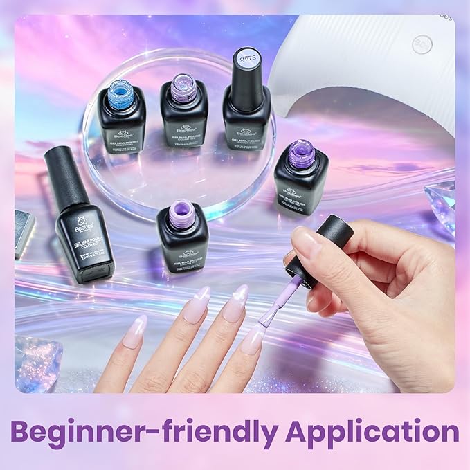 Beetles Spring Gel Polish Set - Dreamscape Wander 6 Colors Baby Purple Blue Glitter Shimmer Cat Eye Gel Polish Soak Off UV LED Nail Gel Home Easter Gifts for Women Manicure DIY Nail Art