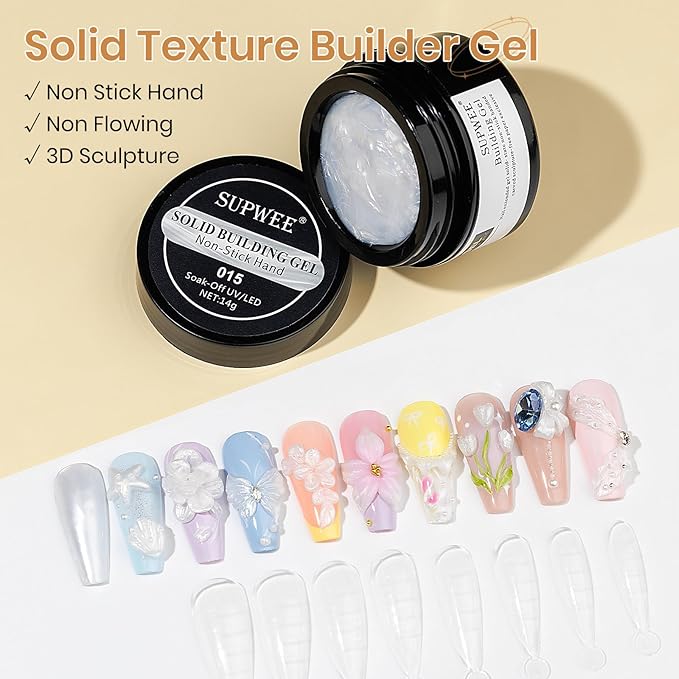 Pearl White 3D Sculpting Gel for Nail Art Non-Stick Hand Solid Builder Gel Hard Nails for Extension Carving Molding Beauty Charms for Beignner and Salon DIY