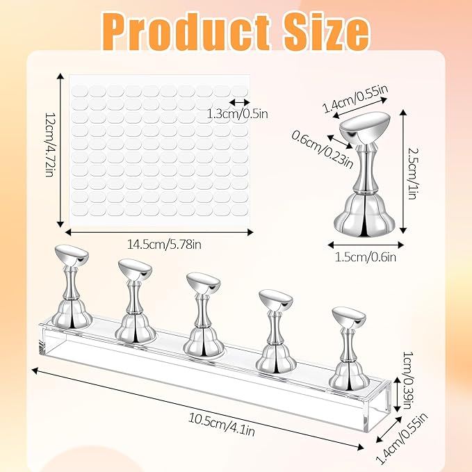Nail Stands Acrylic Nail Art, 2 Set Magnetic Nail Tips Practice Holder Nail Crystal Holder for Nail Art with Reusable Adhesive Putty Nail Stand for Press On Nails DIY Painting(Silver)