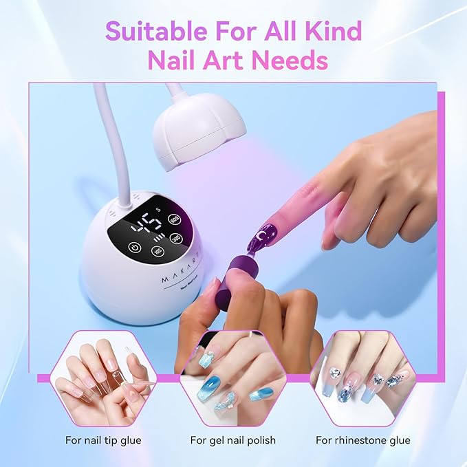 Makartt UV LED Nail Lamp - Gooseneck UV Light for Gel Nails Cherie Cordless USB 39mW/cm² LED Gel Lamp with 4 Times & Auto Sensor Fast Flash Curing Light for Salon Use (White)