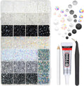28 Types Black White Silver Clear Jelly Resin Rhinestones w B7000 Glue for Bedazzling Crafting 3-6mm Flatback Stones Gems Diamonds Crystals for Face Makeup Crafts Tumblers Bottles Clothes Shoes