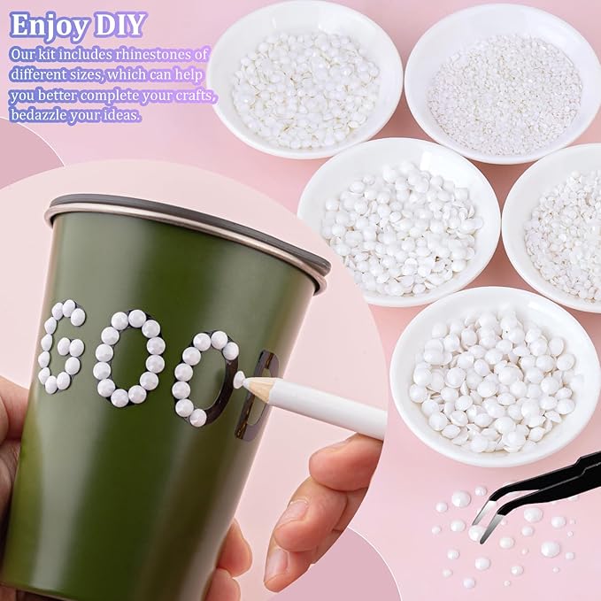 30000Pcs White Rhinestones for Bedazzling with B7000 Jewelry Glue, Bedazzler Kit Bulk Flatback Gems, Resin Rhinestones for Crafting Crafts Clothing Shoes Fabric Nail Art Assorted Size 2/3/4/5/6mm