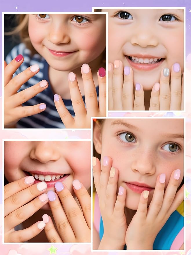 EBANKU 12 Pack Kid Fake Nail, 288 Pieces Kids Short Glossy Press on Nails Short Full Cover Fake Nails for Girls with Nail Glue