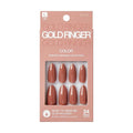 GoldFinger False Nails Kit, Ready to Wear Brown Fake Nails, Manicure Stick and Glue Included, Long Oval Shape, Long-Lasting Hottest Trend Glue on Nails, Convenient & Easy to Apply, All Occasions