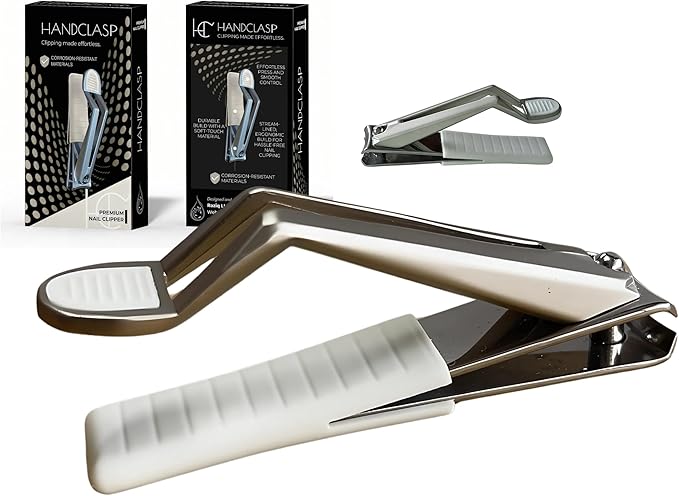 Nail Clippers, Stylish, Comfortable for Seniors, Fingernails, Premium Stainless Steel, Curved Edge, Wide Jaw, Ergonomic, Thumb Rest, Comfort Cuts, Women, Men, Teens, Special Needs, (Sky)