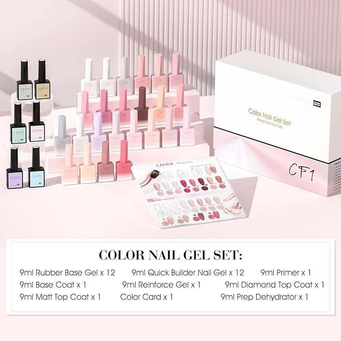 CANNI CF1 Gel Nail Polish Set, 30 Pcs 9 ml Jelly Pink Gel Polish Soak Off LED Natural Nail Polish Set Art Starter Manicure Salon DIY at Home